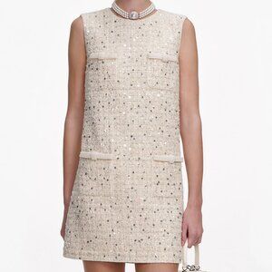 Self-Portrait - Beige Decorative Bead String Mini Dress